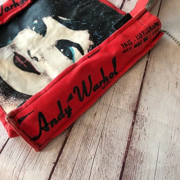Loop NYC & ANDY WARHOL-Red Jackie O. Distressed Tote Canvas Bag-REPOSHING-used - Picture 10 of 17